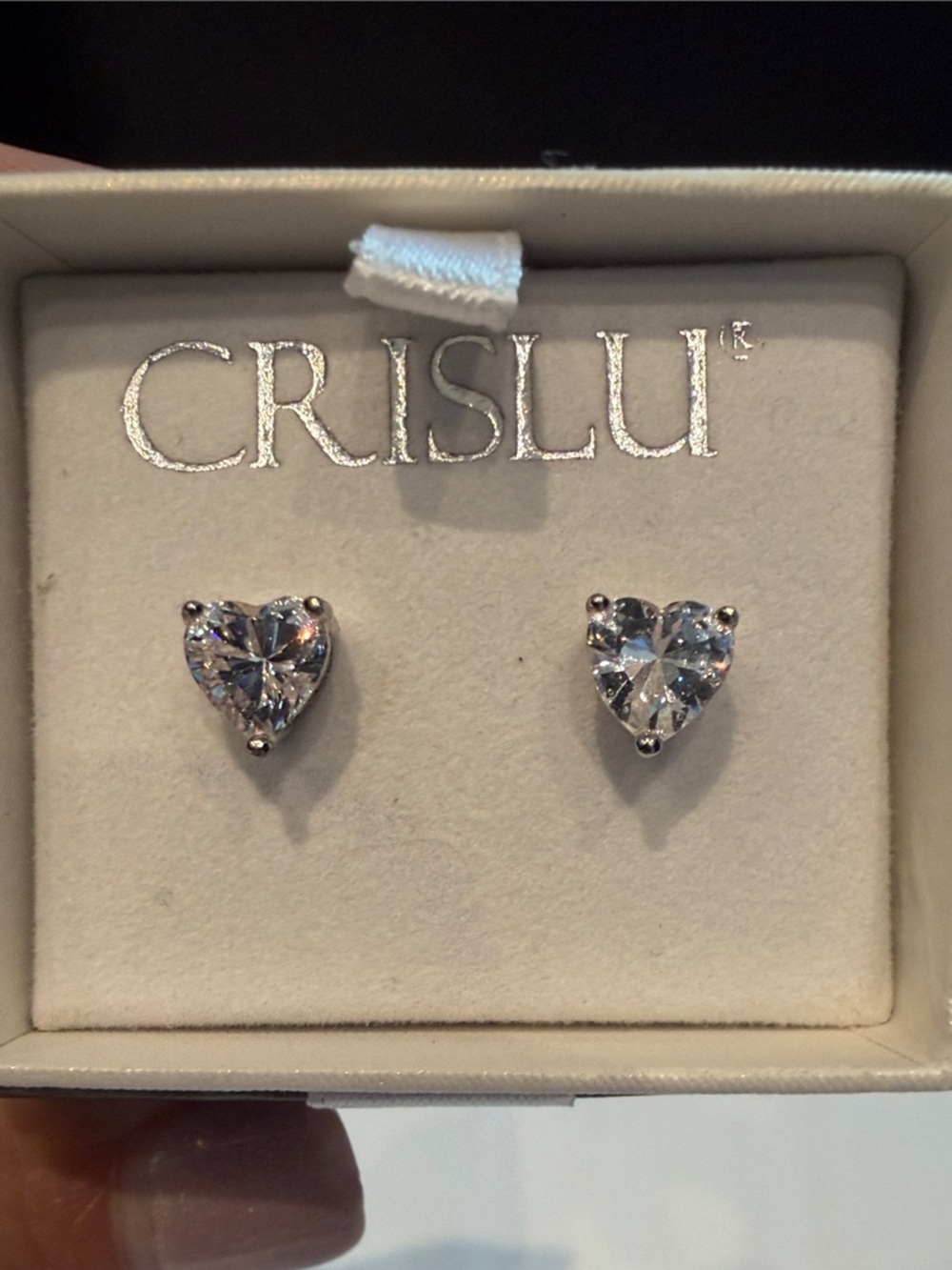 Heart-Cut Clear Crystal Stud Earrings in Silver-Tone